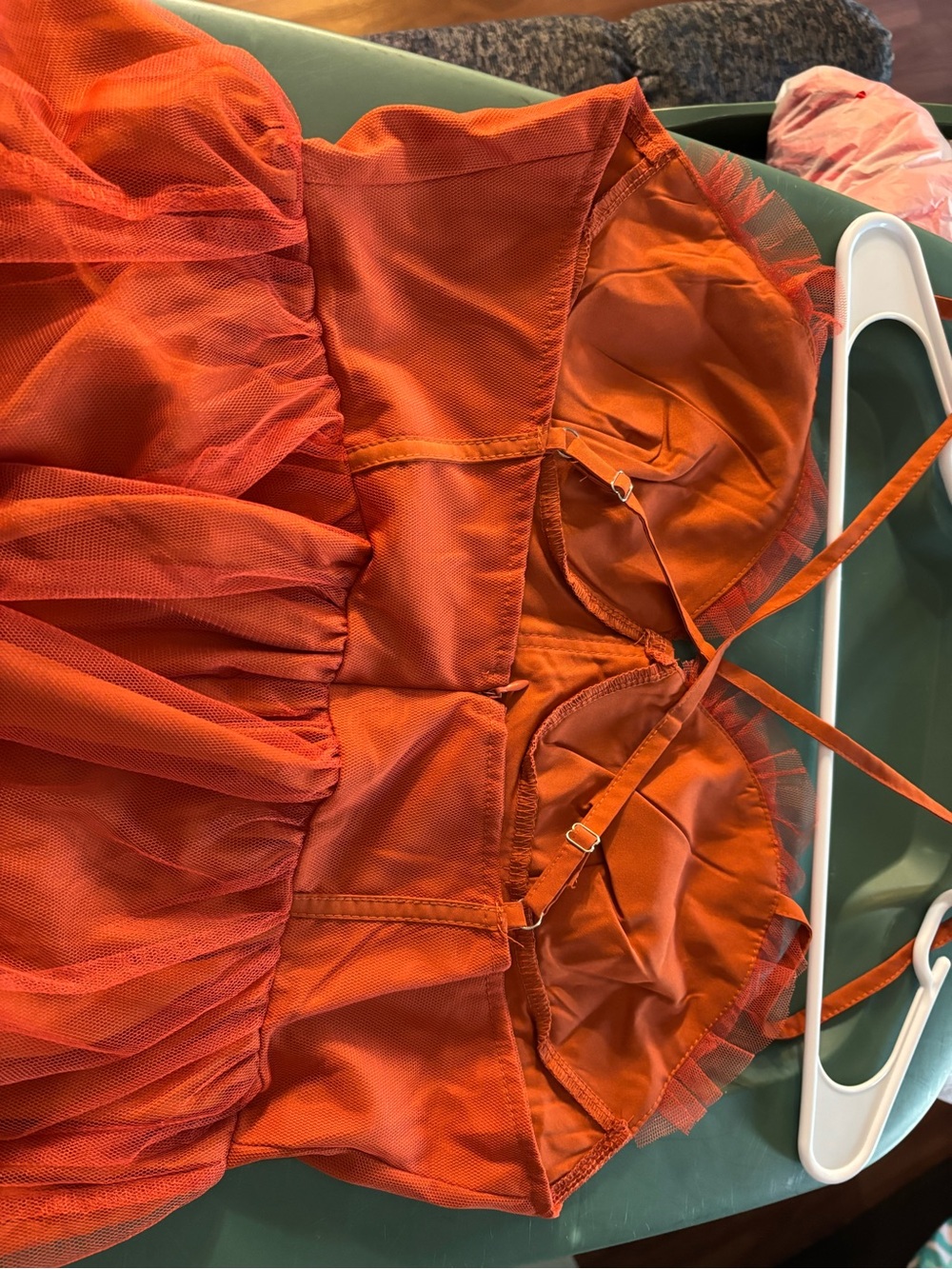 Orange Ruffle Mesh Dress - Picture 4 of 8